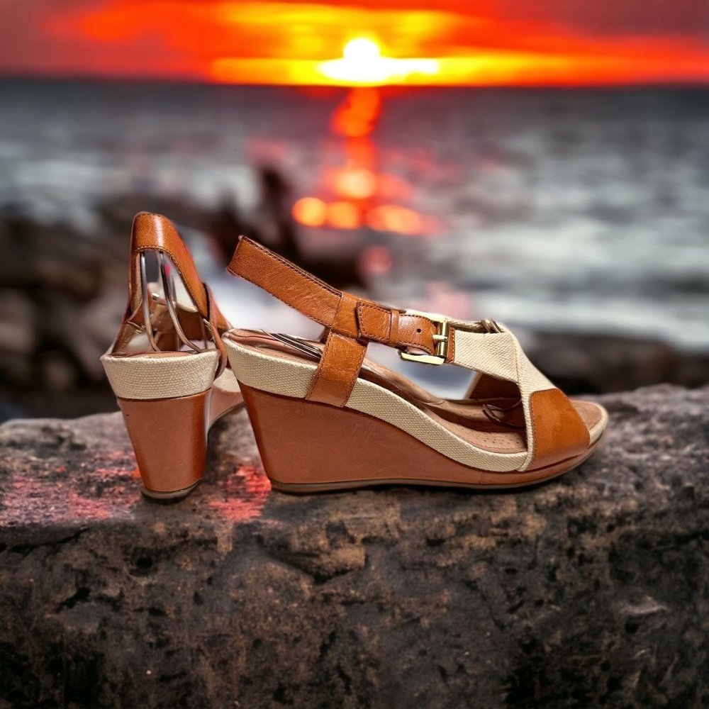 Circa Joan David Cloth & Leather Wedge Sandal 7M